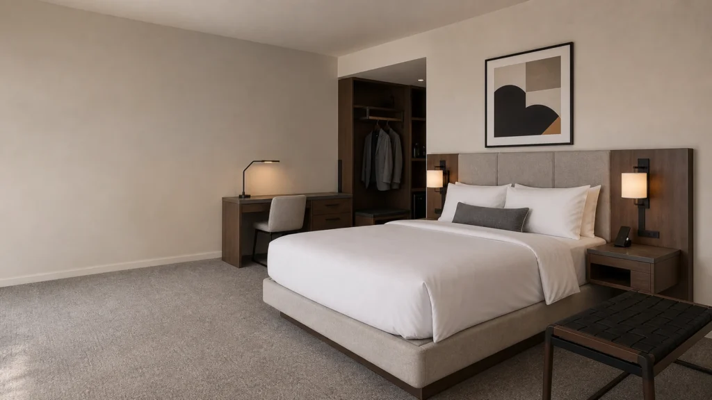 Coordinated custom hotel guestroom furniture concept for project planning