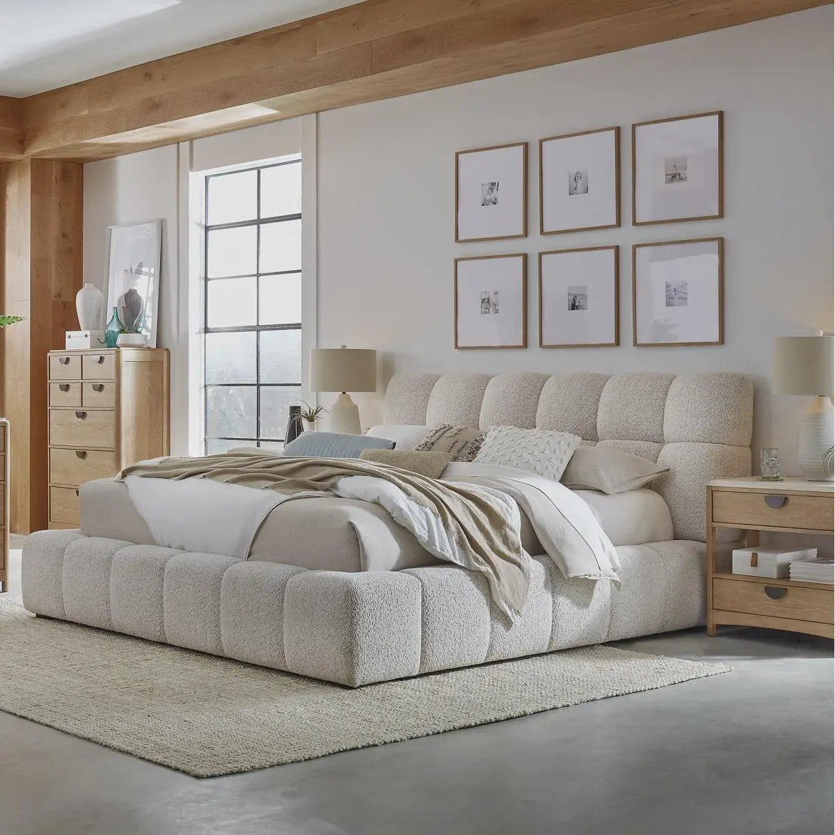 Sculpted Velvet Upholstered King Bed with Solid Wood Frame