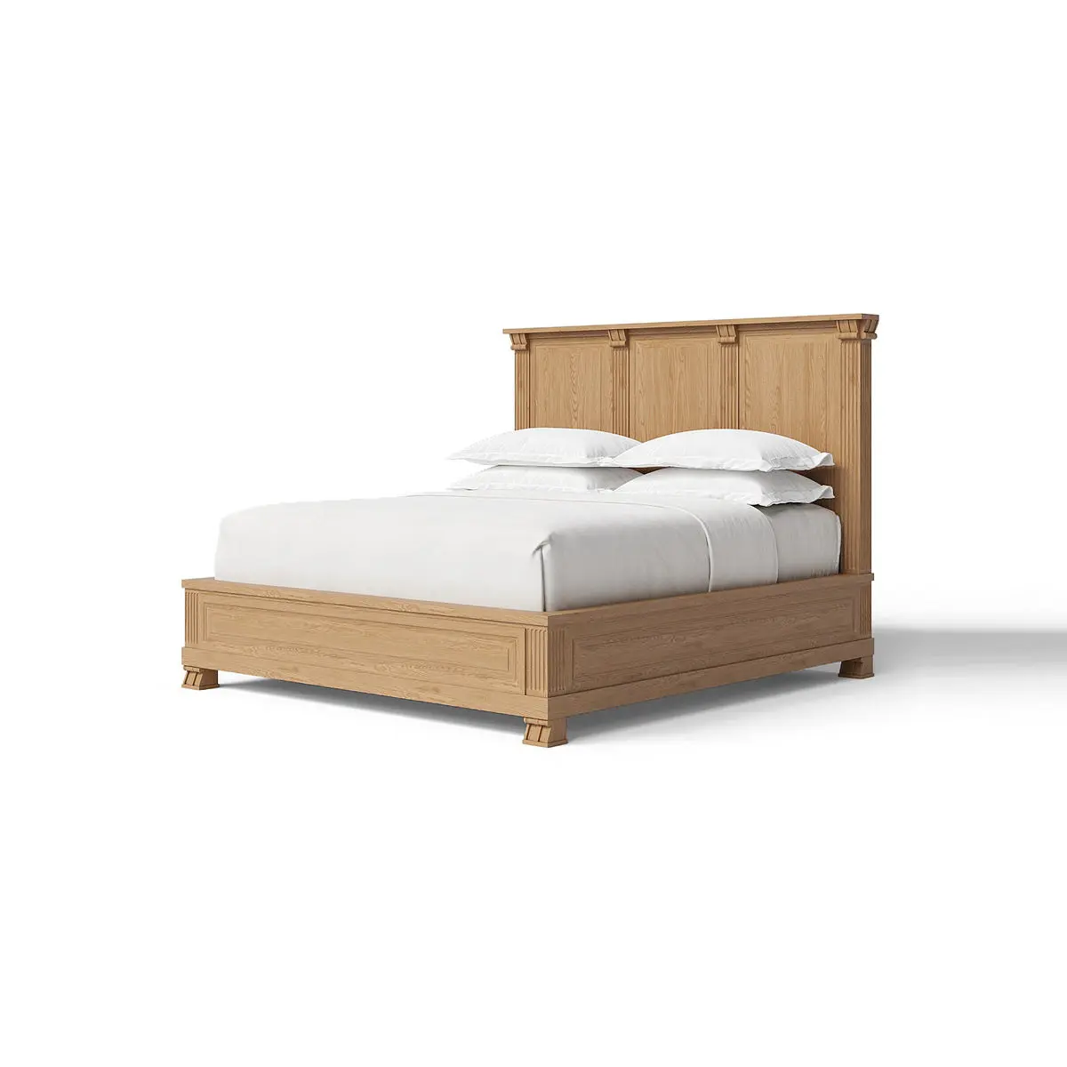 Modern Oak Solid Wood Platform Bed with Panel Headboard – Front and side configuration