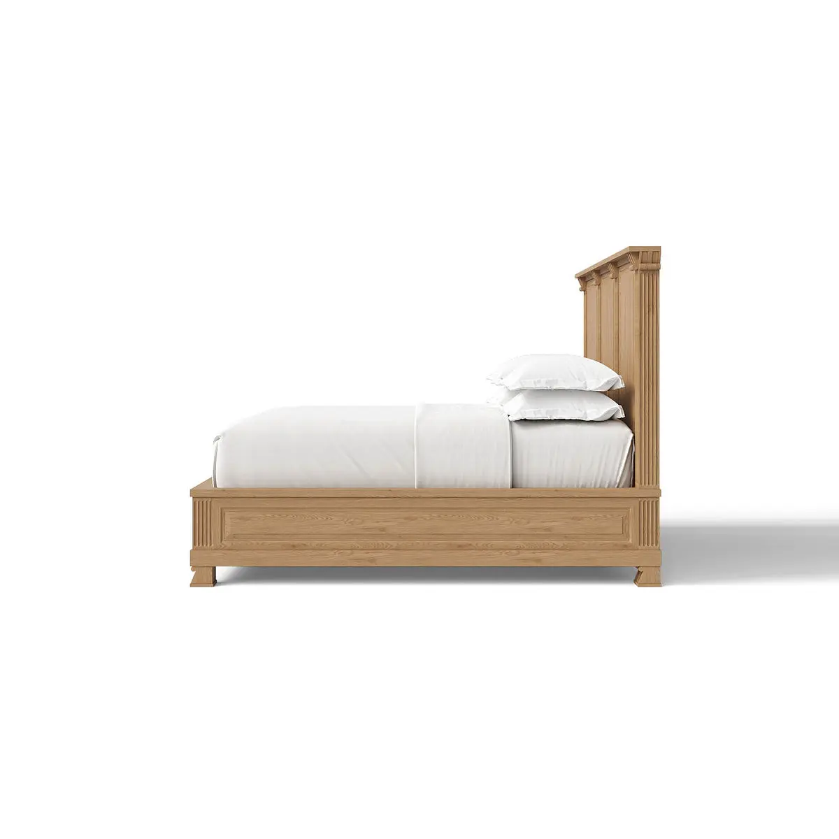 Modern Oak Solid Wood Platform Bed with Panel Headboard – Headboard and frame detail