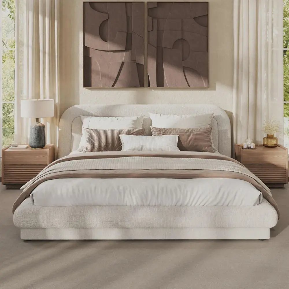 Fully Upholstered Curved Platform Bed for Hotels & Homes