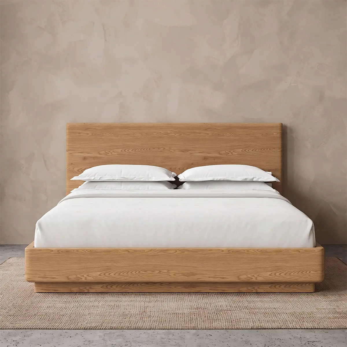 Luxury Walnut Platform Bed Collection with Ribbed Wood Frame