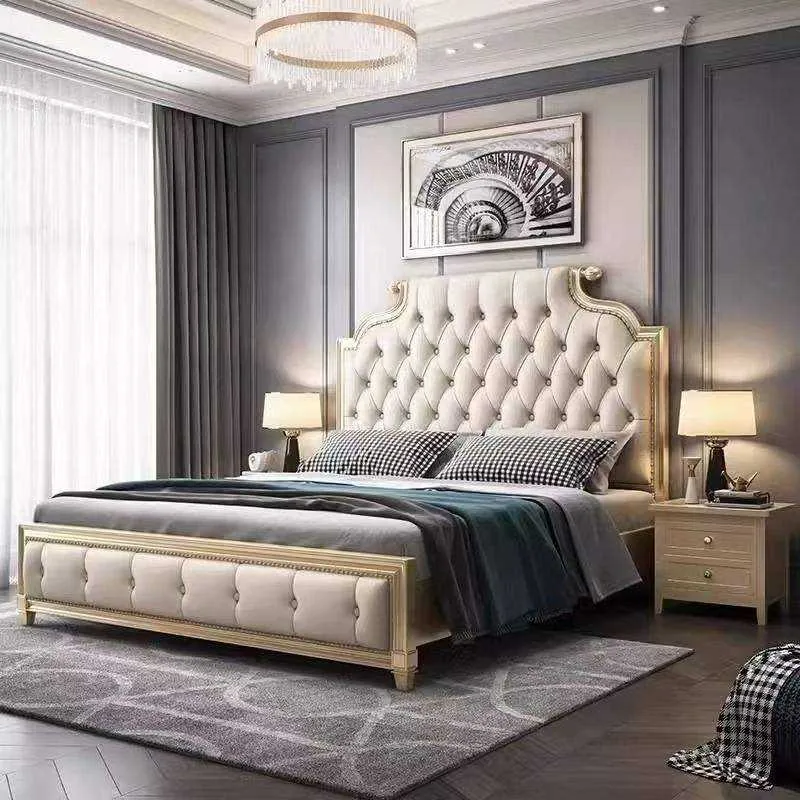Classic Tufted Upholstered Storage Bed with Gold Trim