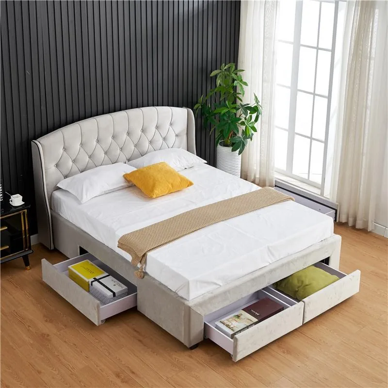 Tufted Fabric Storage Bed with Four Drawers