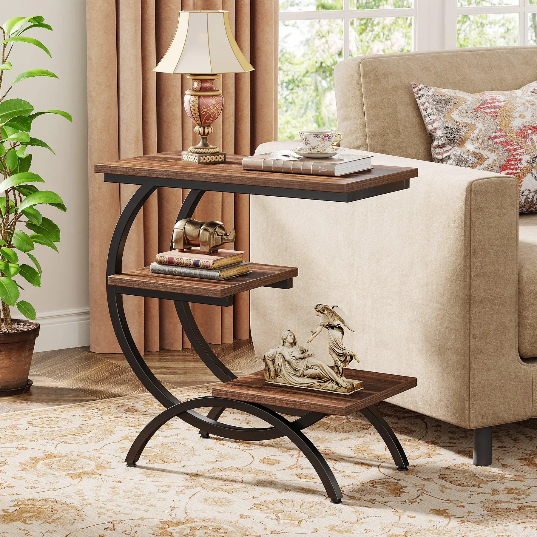 C-Shaped Three-Tier Convertible Side Table for Small Spaces