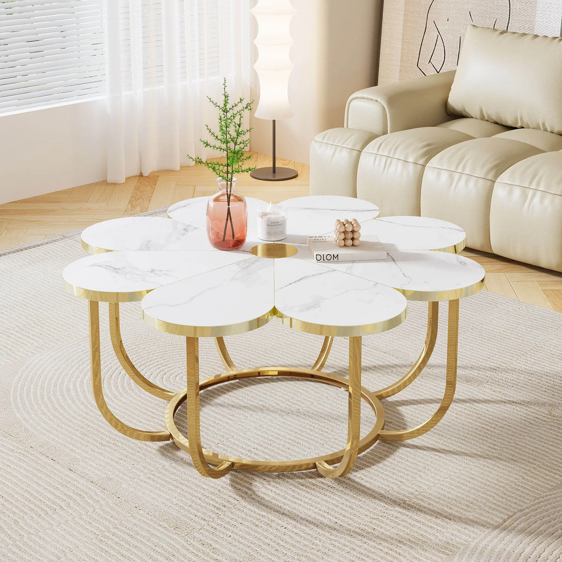 39.37-Inch Flower-Shaped Faux Marble Coffee Table