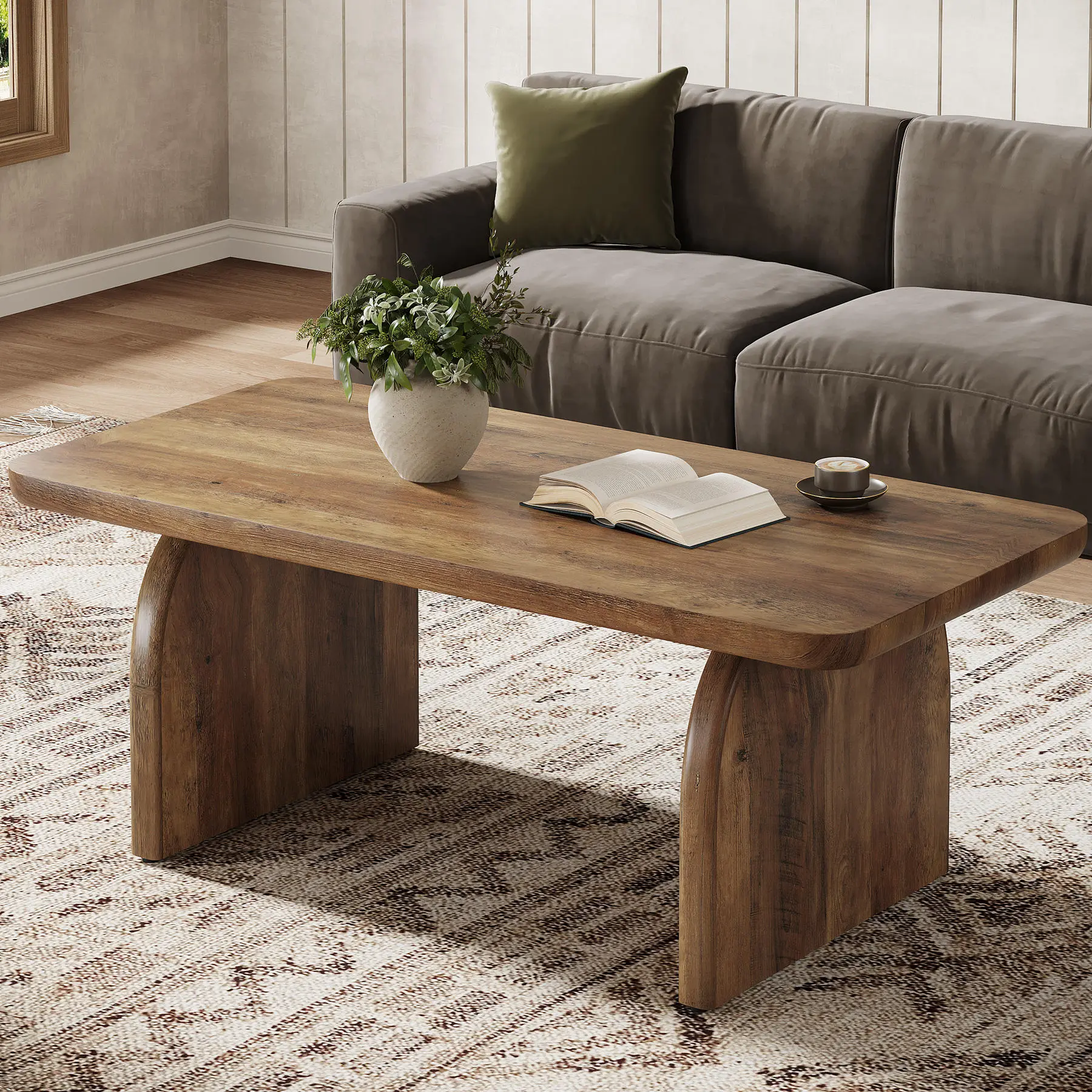 47.24-Inch Farmhouse Rectangular Coffee Table with Rounded Corners