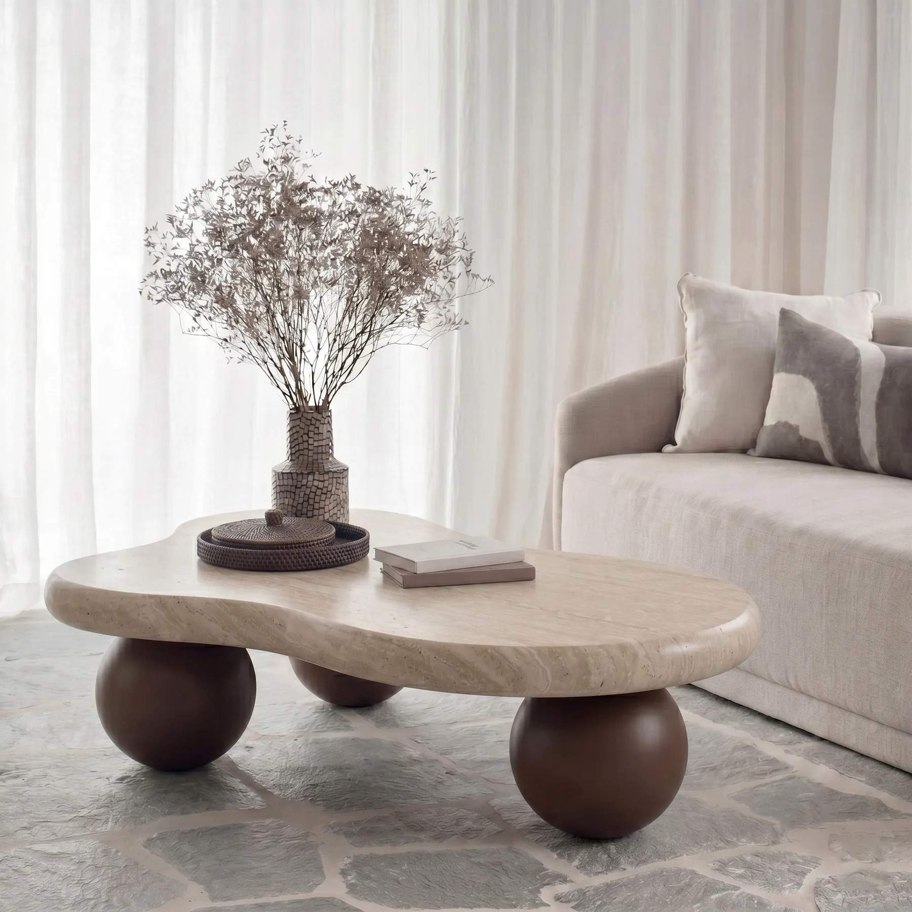 Irregular Cloud Coffee Table with Spherical Legs