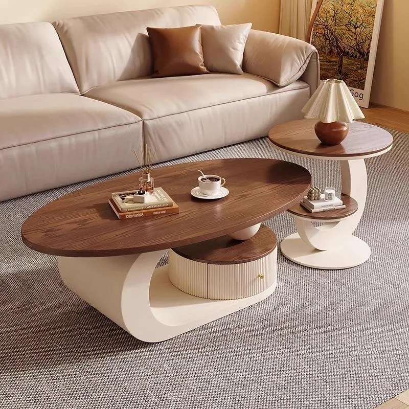 Walnut Oval Coffee Table Set with Rotating Storage product view 3
