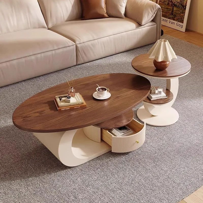 Walnut Oval Coffee Table Set with Rotating Storage product view 5