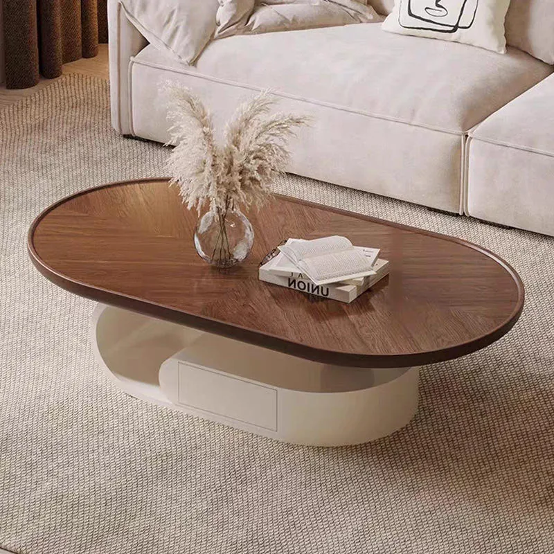 Walnut Oval Coffee Table with Integrated Side Table product view 2