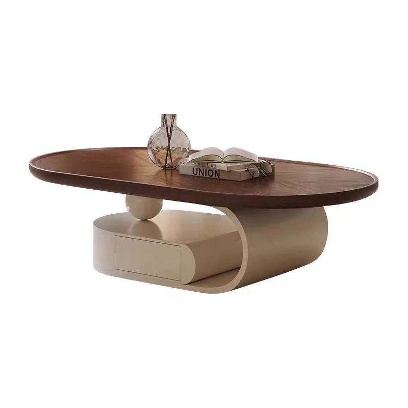 Walnut Oval Coffee Table with Integrated Side Table product view 3