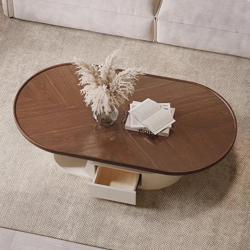 Walnut Oval Coffee Table with Integrated Side Table product view 4
