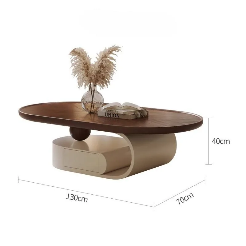 Walnut Oval Coffee Table with Integrated Side Table product view 6