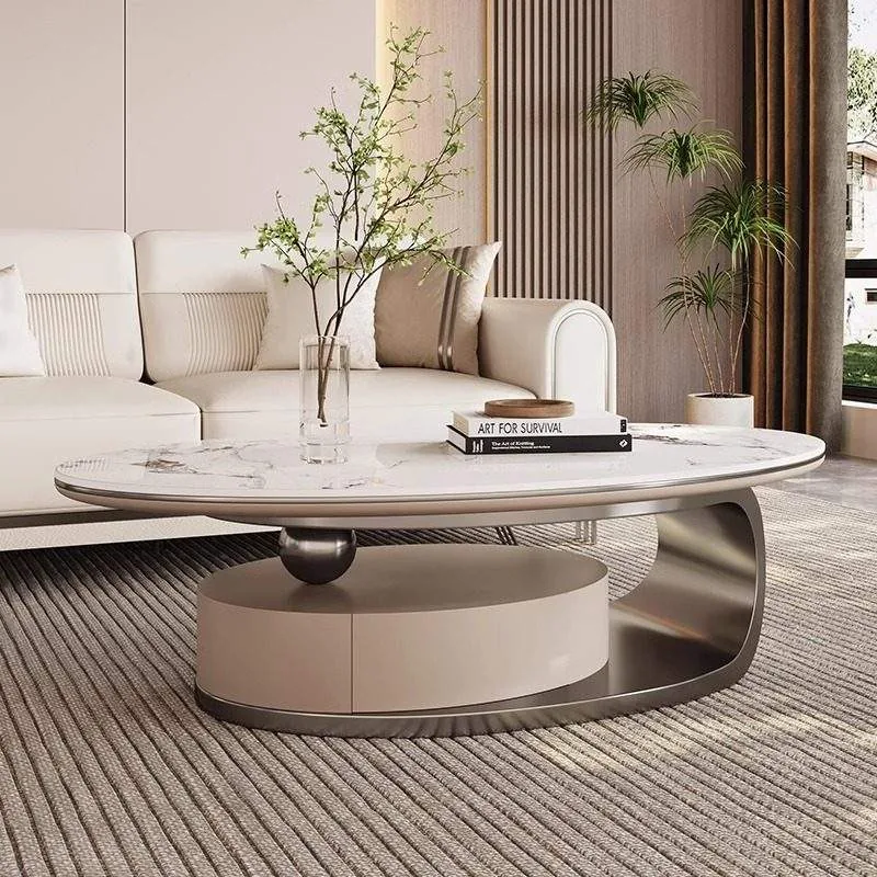 Sintered-Stone Coffee Table Set with Rotating Storage