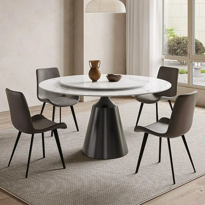 Elegant Round Marble Dining Table with Lazy Susan