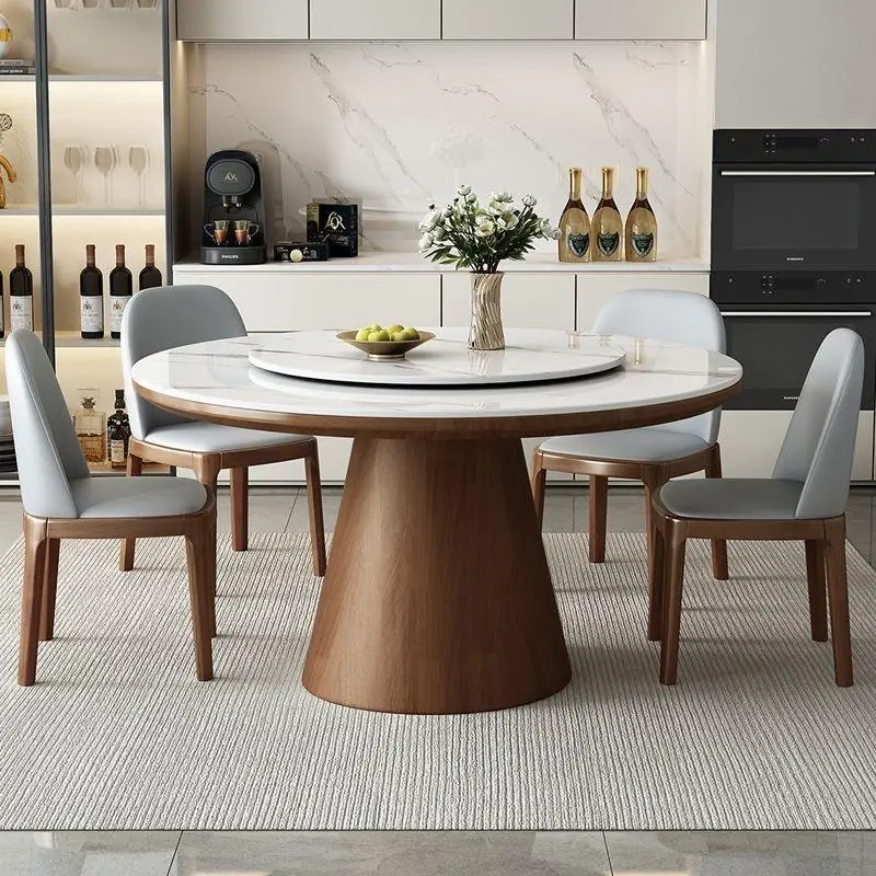 Solid Oak Round Dining Table with Rotating Lazy Susan