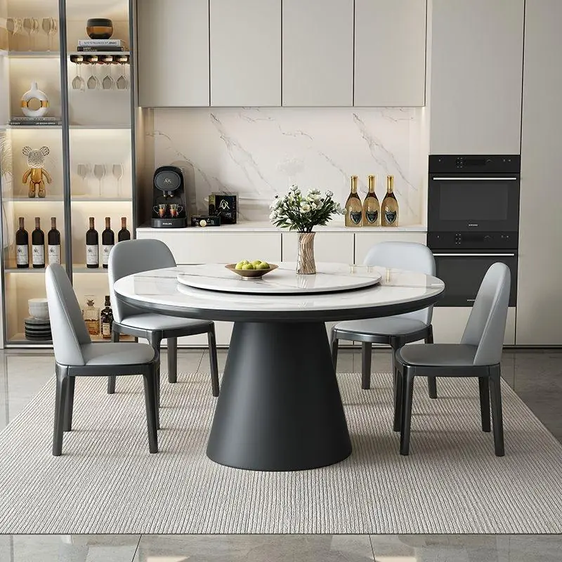 Solid Oak Round Dining Table with Rotating Lazy Susan — tabletop and base detail