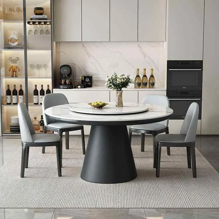 Solid Oak Round Dining Table with Rotating Lazy Susan — coordinated seating reference