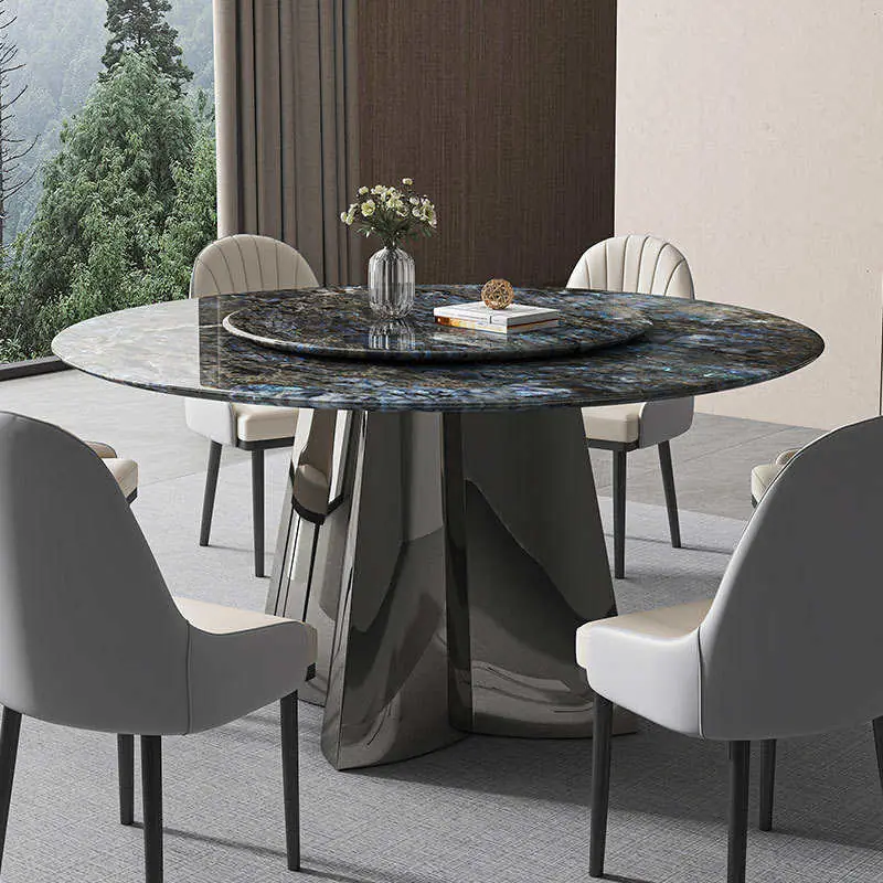 Luxury Round Sintered Stone Dining Table with Sculptural Base