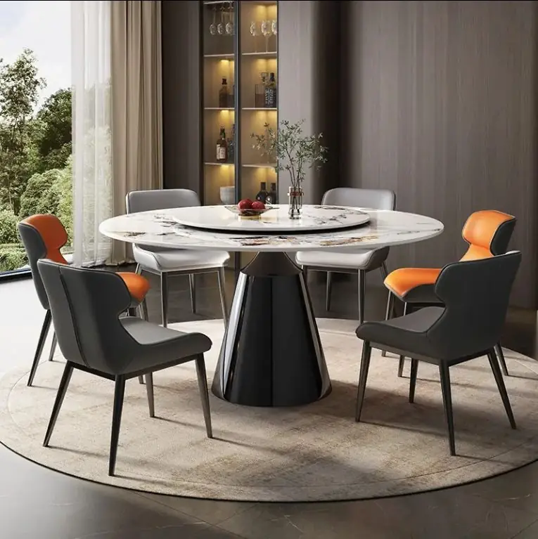 Luxury Round Stone Dining Table with Lazy Susan