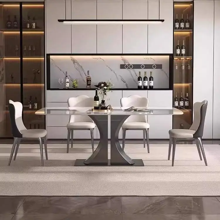 Modern Metal-Frame Rectangular Dining Table Set for 4–8 Guests