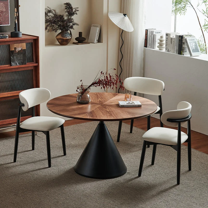 Modern Round Wood-Look Sintered Stone Dining Table Set with 4 Chairs