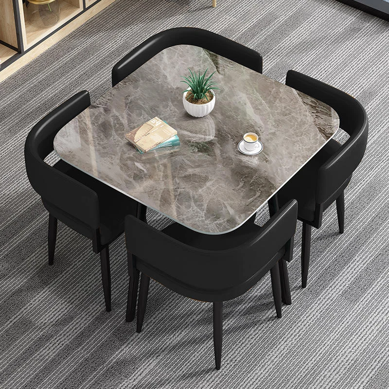 Square Grey Sintered Stone Dining Table Set with 4 Faux Leather Chairs