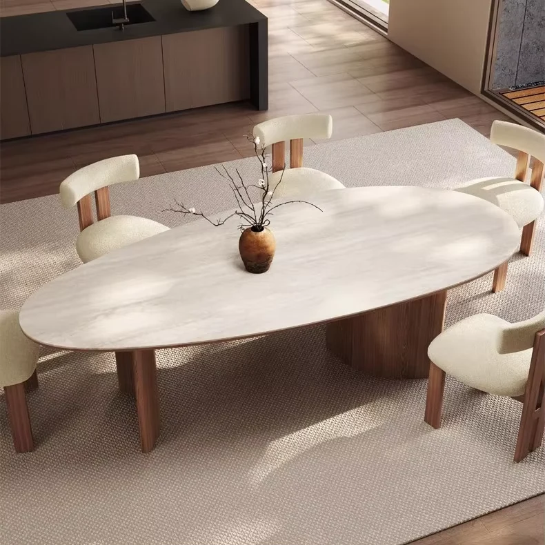 Walnut-Finish Oval Dining Table Set for 6–8 Guests