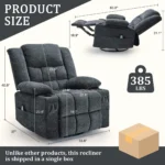 Dimensions: 33.8 in wide, 37 in deep, 40.9 in high, 63.8 in long fully reclined