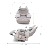 Dimensions: 42.5 in wide, 45.2 in high, 41.3 to 66.9 in long from closed to fully reclined