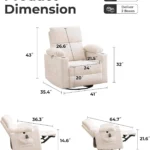 Dimensions: 41 in wide, 35.4 in deep, 43 in high, with the reclined lengths and heights marked