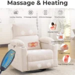 Recliner with lumbar heating, 5 massage modes, 8 points and timer icons, and the massage remote