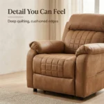 Close-up of the deep quilting and cushioned arm edges