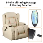 Recliner with 8 vibrating massage points marked, plus the handheld remote and power adapter