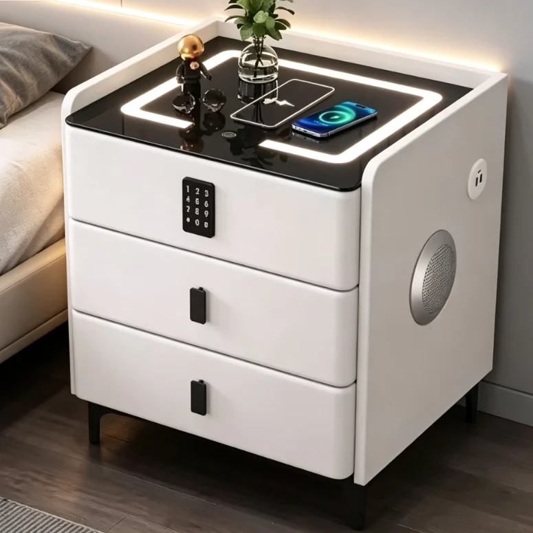 Three-Drawer Smart Nightstand with Speaker & Charging Station