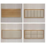 Four headboard styles: plain wood panel, padded panel with six vertical strips, single padded panel and six padded blocks