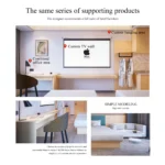 Layout sheet of the same series: desk area, hanging area with robes and a pull-down screen on the wall