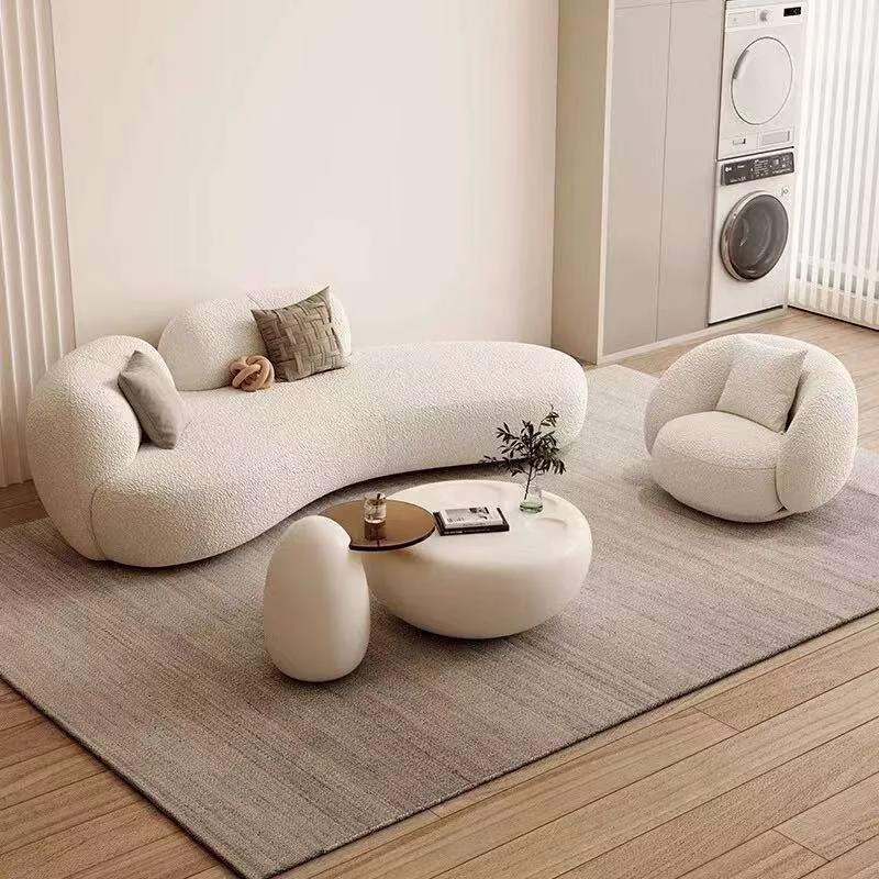 Nordic Curved Bouclé Sofa & Lounge Chair Set