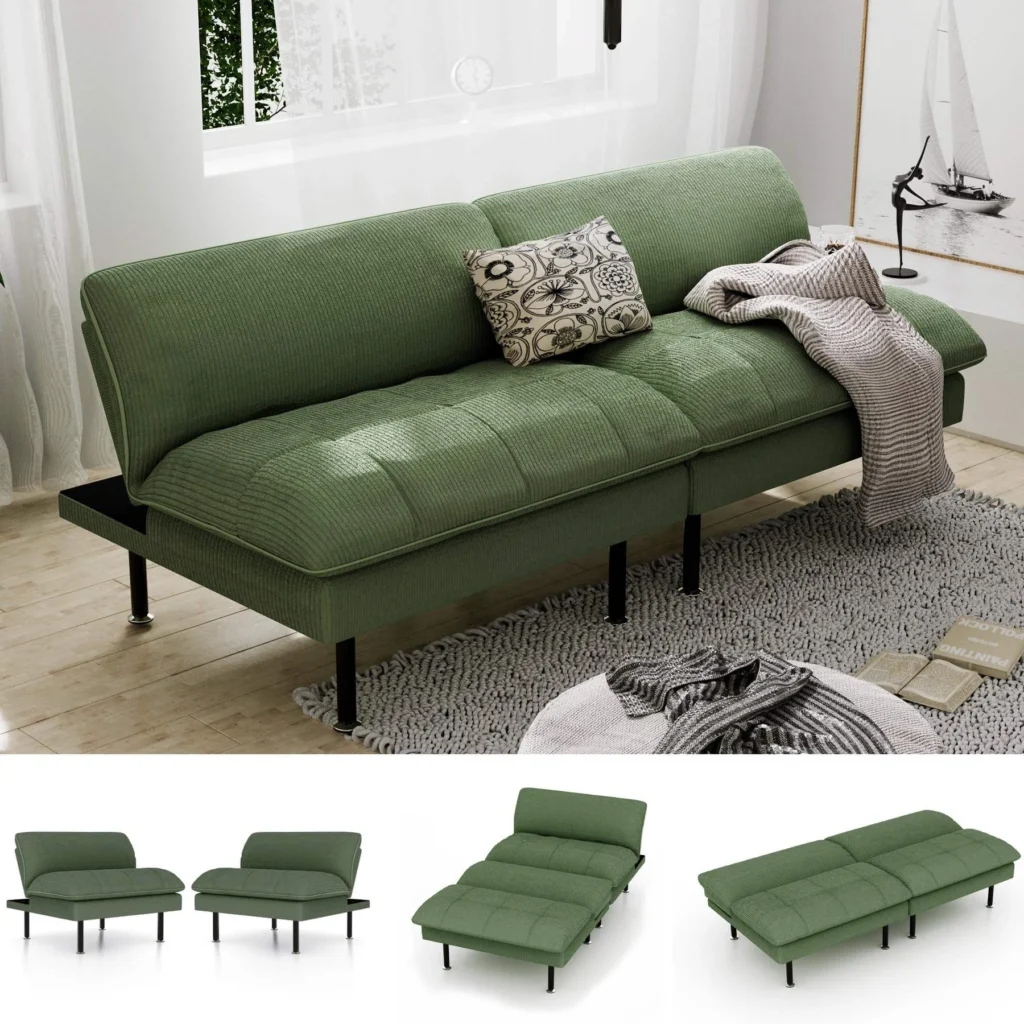 Green 4-in-1 convertible futon loveseat in sofa position