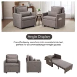 Two sleeper chairs side by side, plus front, side and open views