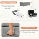 Three steps from ottoman to bed, and a close-up of the foam backrest