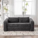 Dark gray foam loveseat folded as a sofa with two back cushions