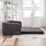 Side view of the foam sofa with the seat unfolding onto the floor