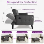 Back positions at 120°, 160° and 180°, dual USB charger and removable arms