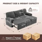 Dimensions: 84.7 in wide, 55.5 in deep, 36 in high, seat height 18.5 in