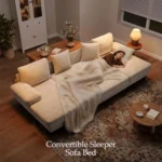 Woman sleeping on the sectional opened into a bed