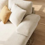Close-up of the chenille back cushion and pillows