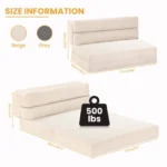 Sizes: sofa 137 × 65 × 50 cm, mattress 137 × 130 cm, in beige or gray