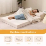 Woman sleeping on the opened floor mattress